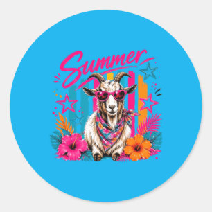 Sticker Rond Chèvre Côtière Chic Été Rayé Graphique Rétro