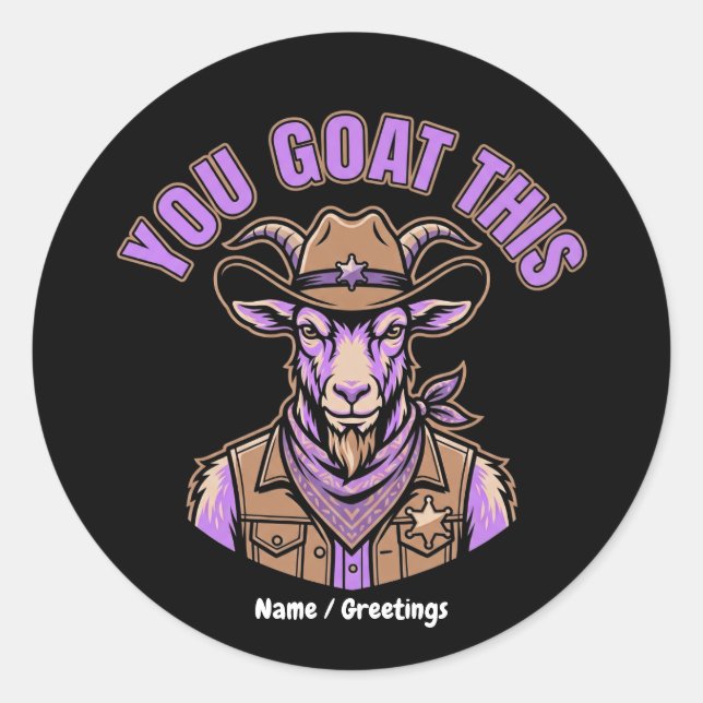 Sticker Rond Chèvre de Cowboy Drôle Pun Motivation Design Occid (Devant)