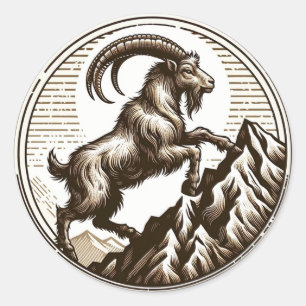 Sticker Rond Chèvre de montagne ascensionnelle Capricorne Anniv