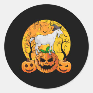 Sticker Rond Chèvre Halloween sorcière Citrouille Funny Goat Lo