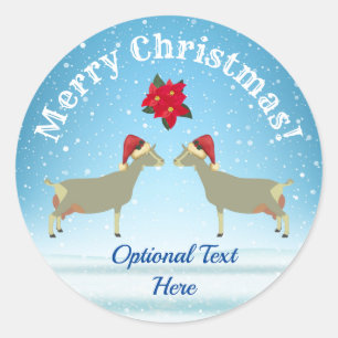 Sticker Rond Chèvre laitière Toggenburg Noël dans la neige