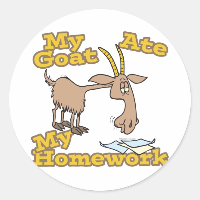 Sticker Rond chèvre mangez mes devoirs drôle dessin animé (Devant)