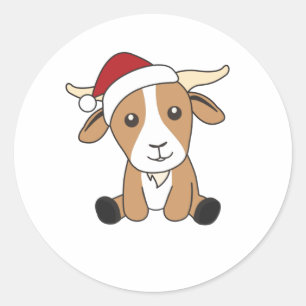 Sticker Rond Chèvre Noël Chèvres Animaux d'hiver