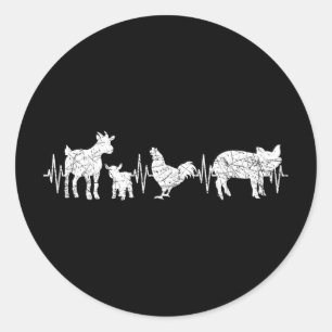 Sticker Rond Chèvre Poulet Porc Agriculture Battement de coeur