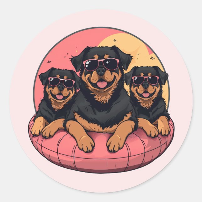 Sticker Rond Chèvres Rottweiler Flottes de la piscine d'été (Devant)