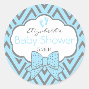 Sticker Rond Chevron Baby shower bleu et gris