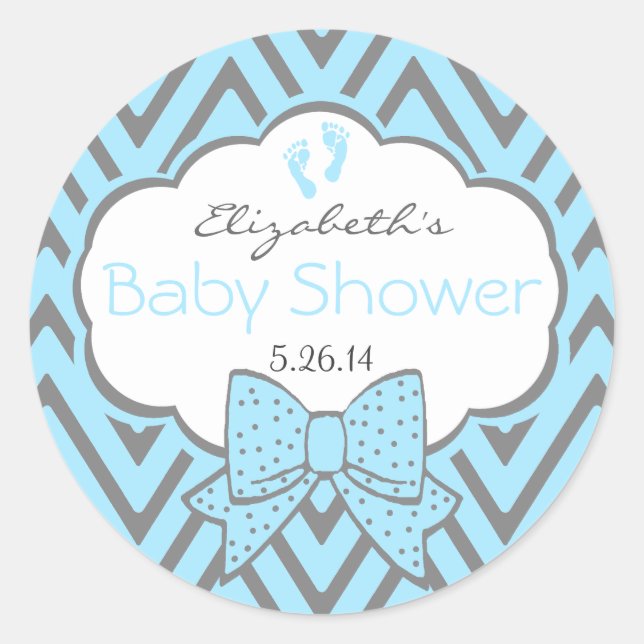 Sticker Rond Chevron Baby shower bleu et gris (Devant)