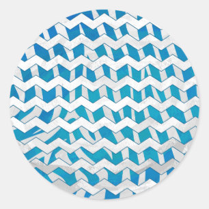 Sticker Rond Chevron bleu et blanc Zebra