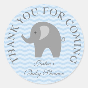 Sticker Rond Chevron bleu gris éléphant garçon babyshower autoc