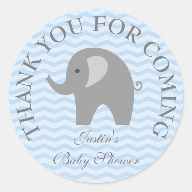 Sticker Rond Chevron bleu gris éléphant garçon babyshower autoc (Devant)