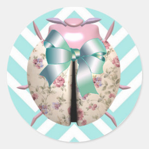 Sticker Rond chevron bleu rose fleuri de Ladybug rayé