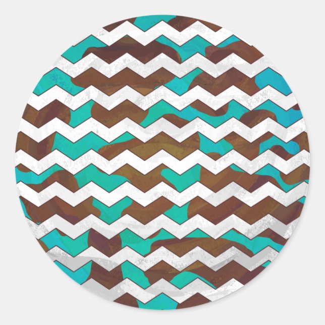 Sticker Rond Chevron Cow Impression Brown et Turquoise (Devant)