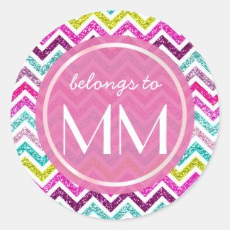 Sticker Rond Chevron Faux Parties scintillant Bling Coloful Gir