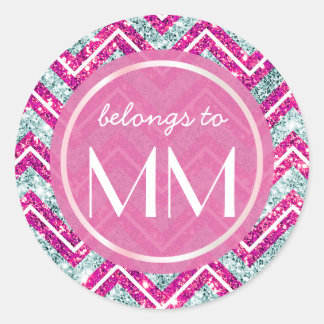 Sticker Rond Chevron Faux Parties scintillant Rose & Blue Bling