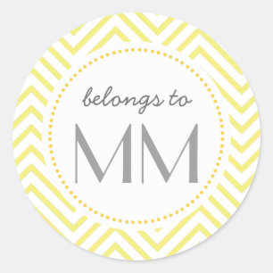 Sticker Rond Chevron jaune décoré d'un monogramme - étiquett