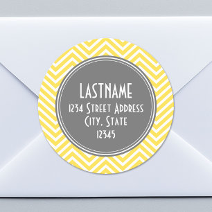 Sticker Rond Chevron jaune et gris Motif Monogramme personnalis