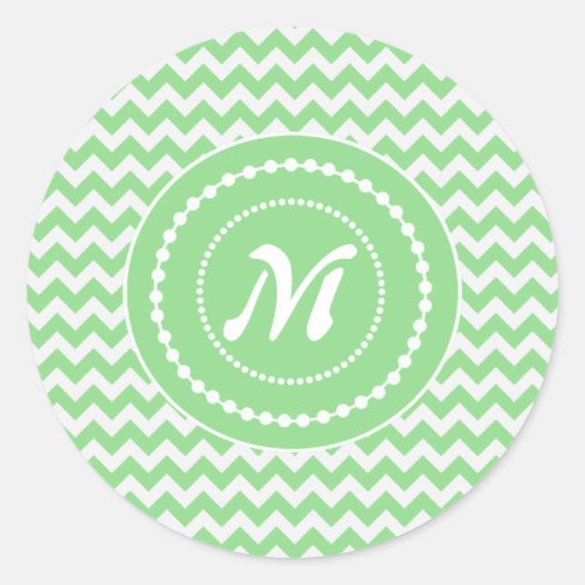 Sticker Rond Chevron Monogrammé Vert Printanier (Devant)