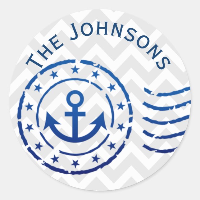Sticker Rond Chevron nautique et sceau d'Ancre (Devant)