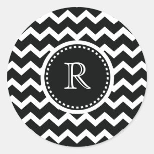Sticker Rond Chevron noir et blanc Zig Zag Retro Elégance