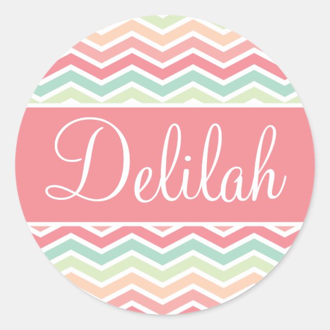 Sticker Rond Chevron Nom Pastel Pink Green (Devant)