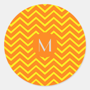 Sticker Rond chevron orange néon jaune - ajoutez un monogramme