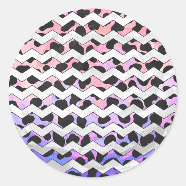 Sticker Rond Chevron rose et noir Dalmation (Devant)