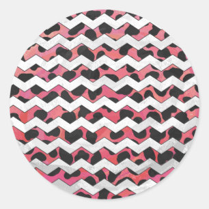 Sticker Rond Chevron rose et noir Dalmation