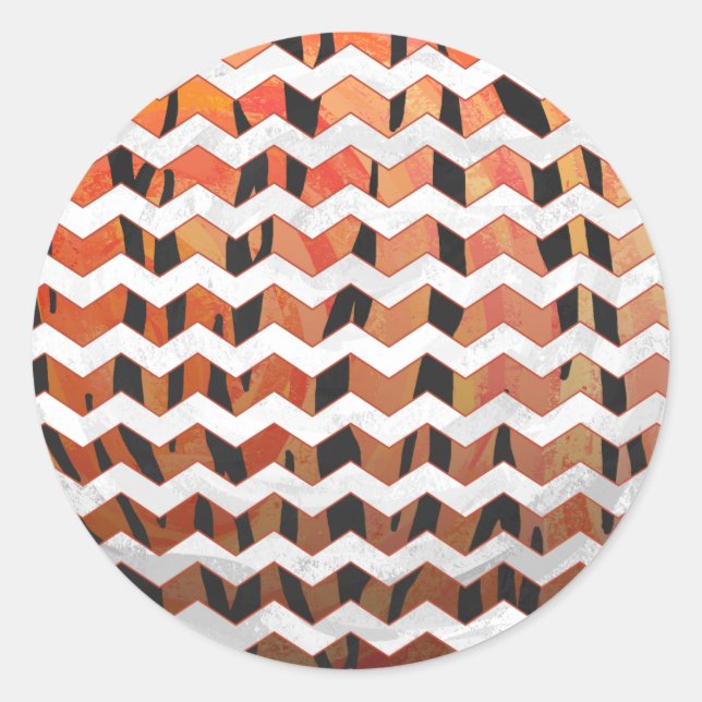 Sticker Rond Chevron Tiger chaud orange et noir (Devant)
