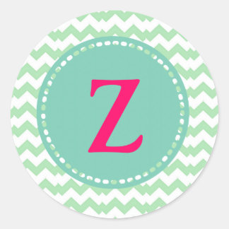 Sticker Rond Chevron vert eau, monograma editable