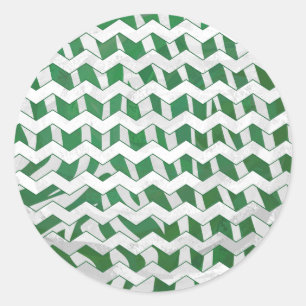 Sticker Rond Chevron Zebra Green et White Print