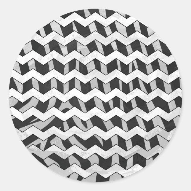 Sticker Rond Chevron Zebra noir et gris (Devant)