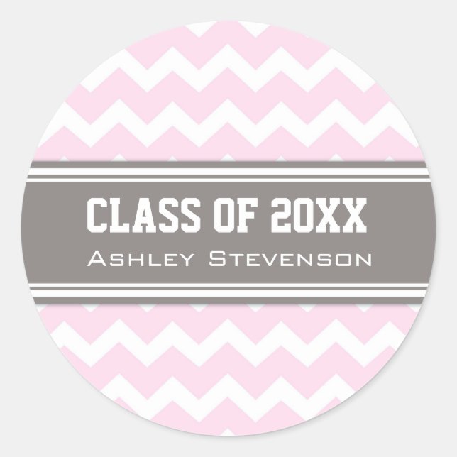 Sticker Rond Chevrons gris rose Graduation Nom personnalisé (Devant)