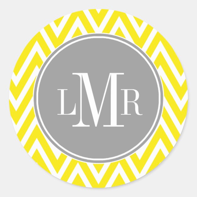 Sticker Rond Chevrons jaunes et gris Monogramme (Devant)