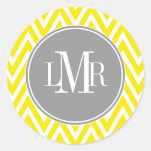 Sticker Rond Chevrons jaunes et gris Monogramme