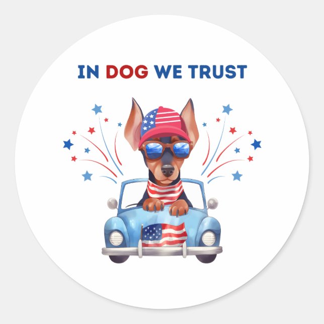 Sticker Rond Chez le chien, nous faisons confiance à l'autocoll (Devant)