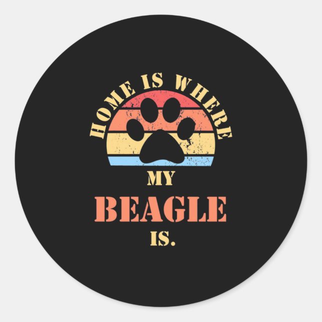 Sticker Rond Chez Moi, Mon Chien Beagle Est Là (Devant)