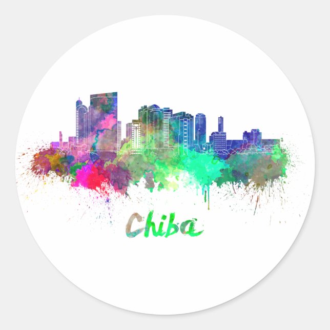 Sticker Rond Chiba skyline in watercolor (Devant)