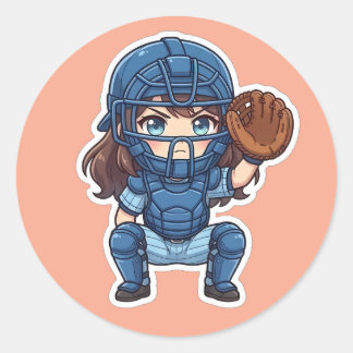 Sticker Rond Chibi Baseball 2026 Edition - Catcher Squat
