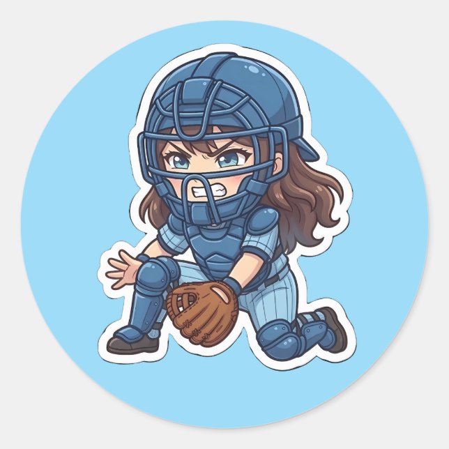 Sticker Rond Chibi Baseball Édition 2026 - Blocage du receveur (Devant)