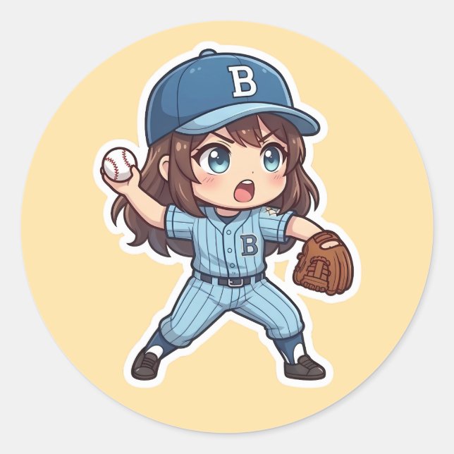 Sticker Rond Chibi Baseball Édition 2026 - Enjambée du lanceur (Devant)
