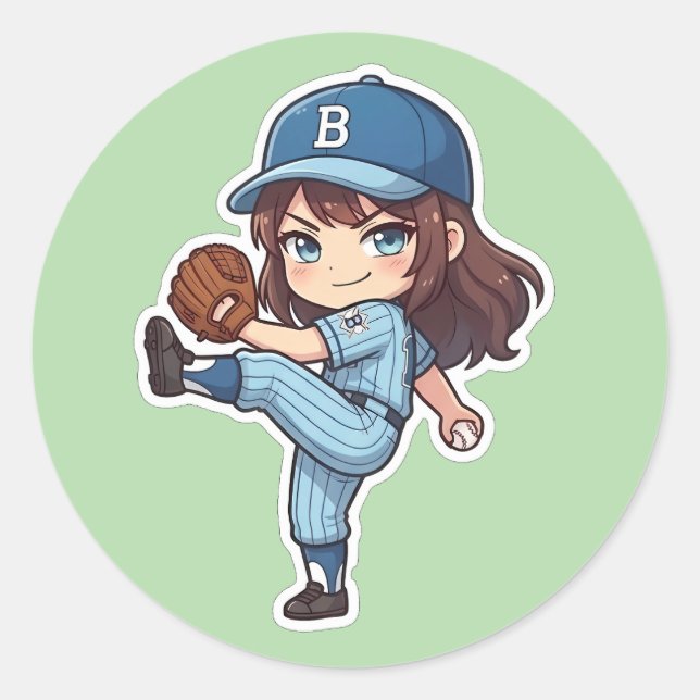 Sticker Rond Chibi Baseball Édition 2026 - Lancement du lanceur (Devant)