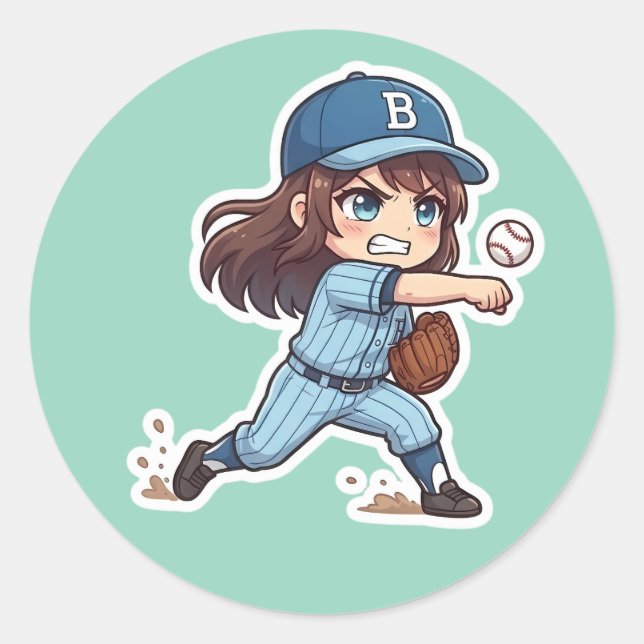 Sticker Rond Chibi Baseball Édition 2026 - Lancement du lanceur (Devant)