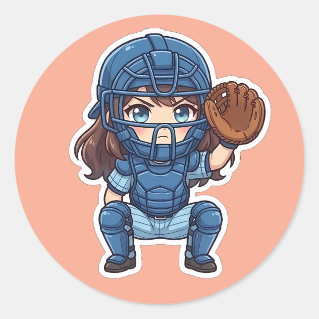 Sticker Rond Chibi Baseball Édition 2026 - Squat du receveur (Devant)