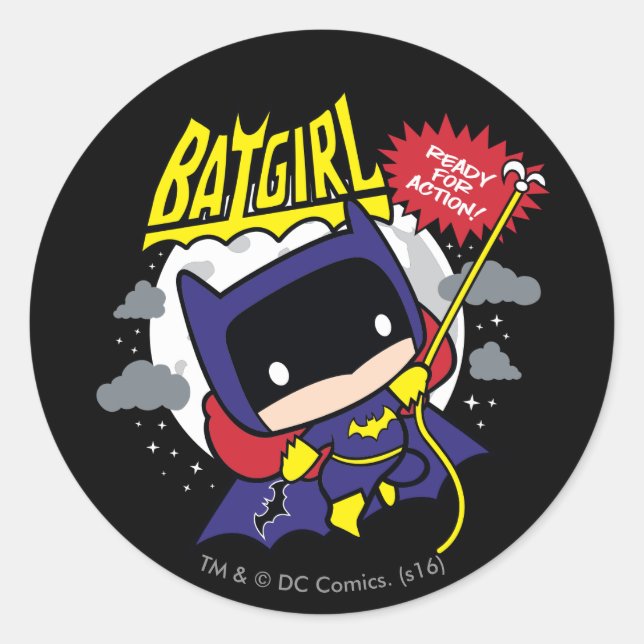Sticker Rond Chibi Batgirl Prêt Pour L'Action (Devant)