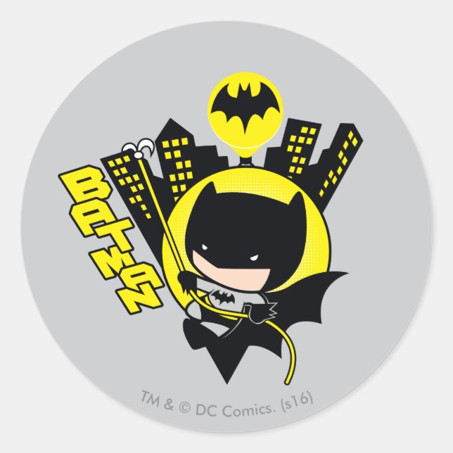 Sticker Rond Chibi Batman Évolue La Ville (Devant)