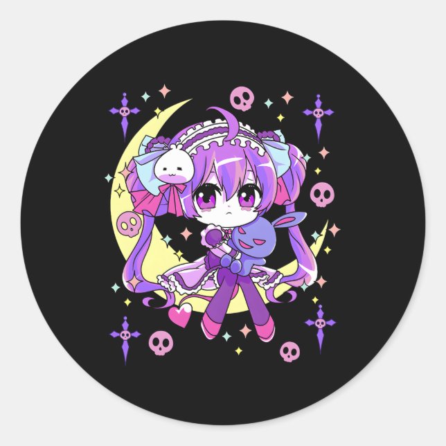 Sticker Rond Chibi Kawaii Anime Pastel Goth (Devant)
