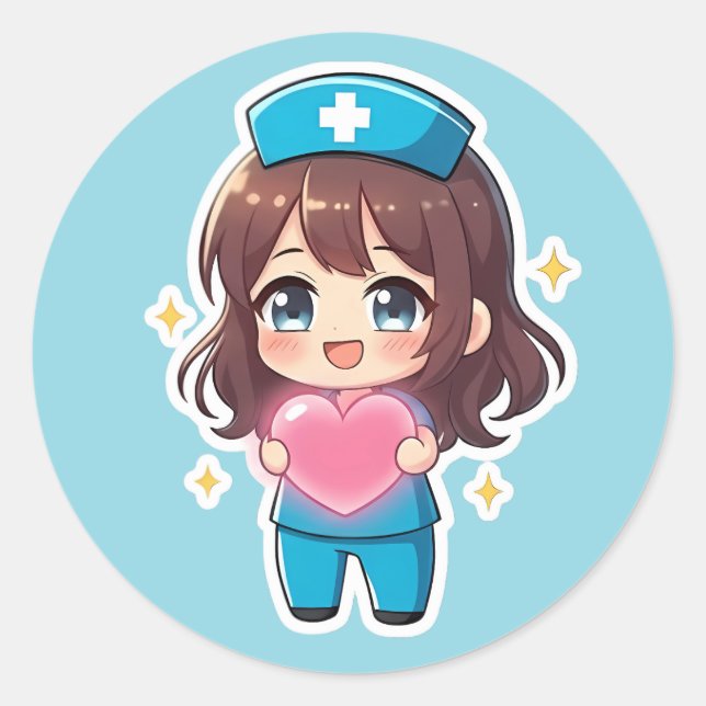 Sticker Rond Chibi Nurse Original 2.0 - Soins du cœur (Devant)