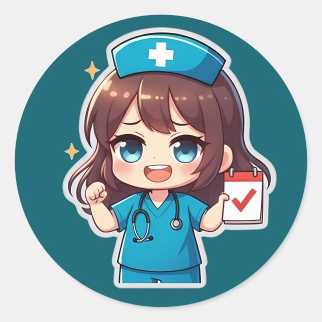 Sticker Rond Chibi Nurse Original - Vie d'infirmière (Devant)
