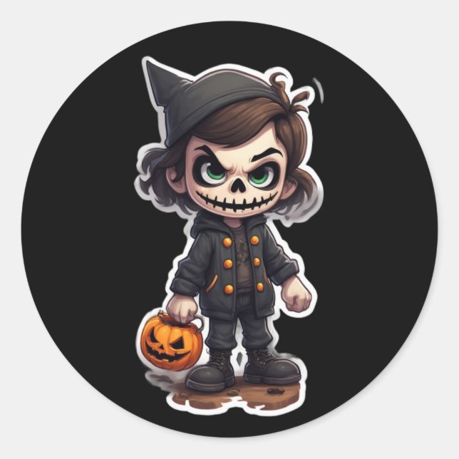 Sticker Rond Chibi personnage portant le costume d'halloween sq (Devant)