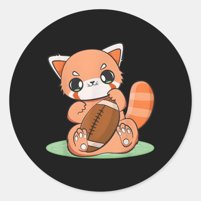Sticker Rond Chibi Red Panda Avec Football Sport Anime Otaku (Devant)